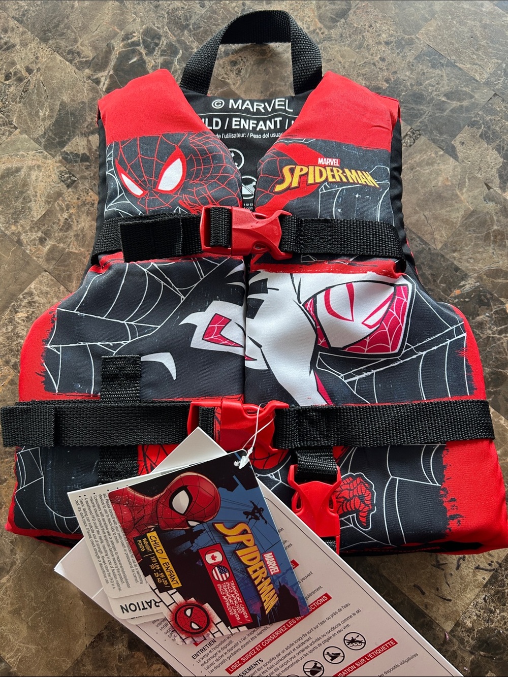NWT 🆕 Marvel Spider-Man Kids Red and Black Swim Vest - 33-55 lbs (15-25 kg)